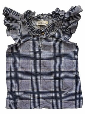 Never a Wallflower Blue Plaid Gingham Ruffle Cap Sleeve Top XS